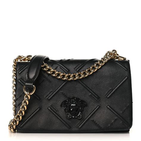 VERSACE Nappa Palazzo Quilted Shoulder Bag Black